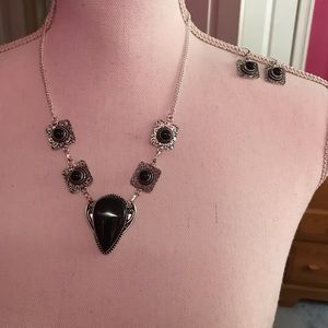 NEW Black Onyx, 925 Silver Necklace &Earring Set